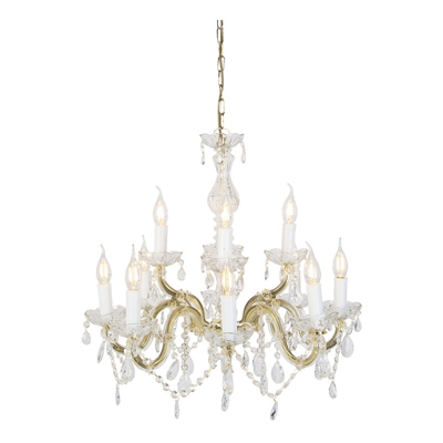 Lampadario Marie Theresa - Classico - Plastico,Acciaio - Trasparente/Cromo/Oro - Tondo Max. 12 x Watt - Qazqa