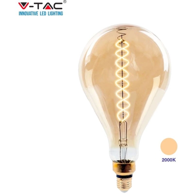 V-Tac Vt-2138D Lampadina E27 Filamento Led A Doppia Spirale 8W Bulb A160 Con Vetro Ambrato Dimmerabile - Sku 7461