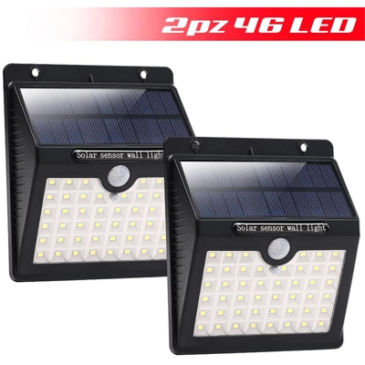 2pz Lampada Faro LED Solare Faretto con Sensore Movimento Luce Esterno Giardino - BAKAJI