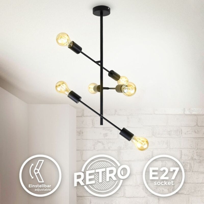 B.K.Licht plafoniera orientabile I Plafoniera retrò I 6 fiamme I E27 I metallo I nero opaco I senza lampadina max. 60W