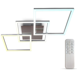 Plafoniera LED dimmerabile, CCT luce calda, neutra, fredda, telecomando, LED integrati 32W, 2600Lm, 2 quadrati orientabili, lampadario con timer e características