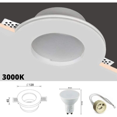 Faretto da incasso GS-15 gesso e vetro + Lampadina GU10 6W Caldo 3000K - UNIVERSO