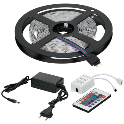 ECD Germany Striscia LED RGB 3 m 30LED/m 5050 SMD Striscia Autoadesiva Non Impermeabile con Adattatore Alimentazione 2A e Telecomando 24 Tasti