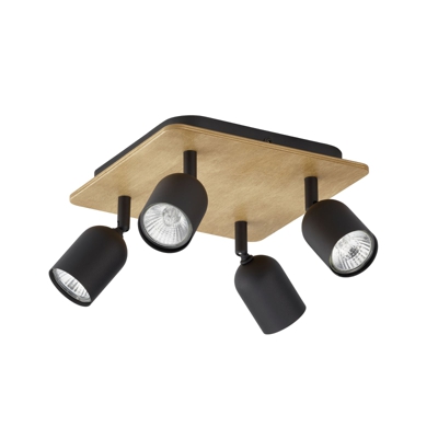 Spot soffitto Top Wood, 4 luci, legno/nero