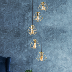 Lampada sospesa Diamond 5 luci rotonda, oro/nero características