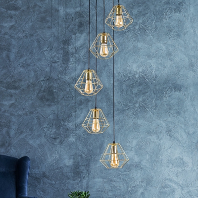 Lampada sospesa Diamond 5 luci rotonda, oro/nero