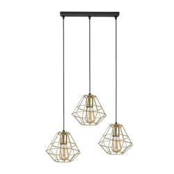 Lampada sospesa Diamond 3 luci lineare, oro/nero en oferta
