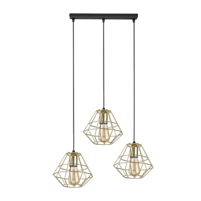 Lampada sospesa Diamond 3 luci lineare, oro/nero