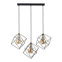 Lampada sospesa Alambre 3 luci lineare, oro/nero en oferta