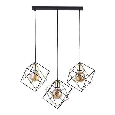 Lampada sospesa Alambre 3 luci lineare, oro/nero
