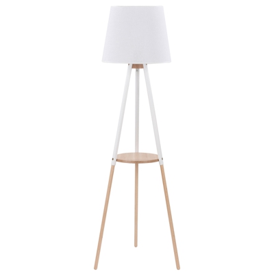 Piantana Vaio treppiede di legno, paralume bianco