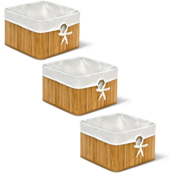 3x Set Cestino Portaoggetti, Fodera in Tessuto, Bambù, Rettangolare, Bagno, Giochi, HLP 20x31x31 cm, Naturale - RELAXDAYS en oferta
