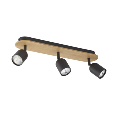 Spot soffitto Top Wood, 3 luci, legno/nero