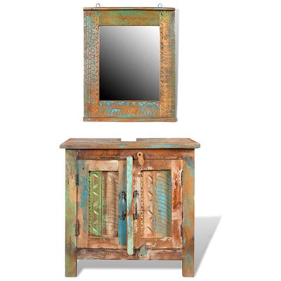 Armadietto in Legno di recupero solido per Bagno con Specchio