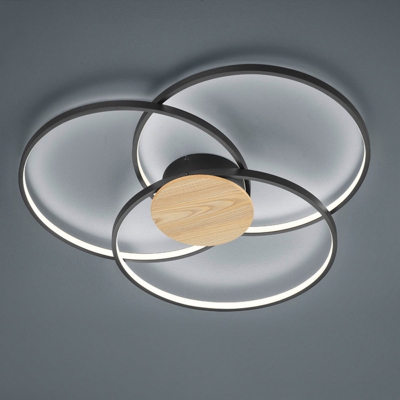 Plafoniera LED Sedona con legno, nero satinato