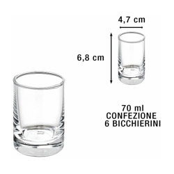 BICCHIERINO VETRO SET 6 PZ. CM.4,7X6,8h ML.70 - BIGHOUSE IT en oferta