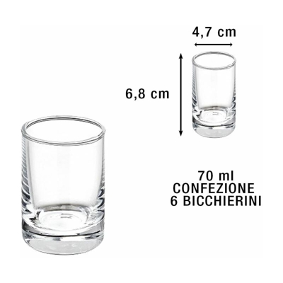BICCHIERINO VETRO SET 6 PZ. CM.4,7X6,8h ML.70 - BIGHOUSE IT