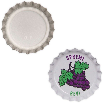 Tappi A Corona Ø Mm .26,5 Con Disegno Uva 200 Pz Guarnizione Interna Fer 120890 - RICELSUD.IT