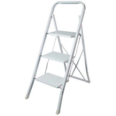 SGABELLO BIANCO CON PIANO LARGO IN ACCIAIO 3 GRADINI cm.45x3x115h. FERR 138482 - EUROSTORE07