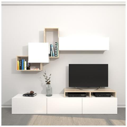 Mobile Porta Tv Origami - Con Mensola, Ripiani, Ante - Da Soggiorno, Salotto - Bianco, Sonoma In Legno, 186,2 X 22 X 91,5 Cm precio