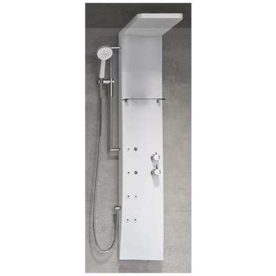 Colonna Doccia Novellini Dress S Idromassaggio Verticale Dorsale Attrezzata Miscelatore Meccanico Colore Bianco Opaco Ripiano Porta Oggetti Doccetta Mano Cascata Soffione Pioggia 20x20 Cm Installabile Parete Misura 28x55xh158 Cm