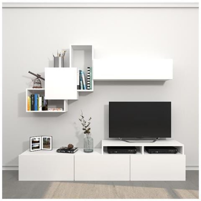 Mobile Porta Tv Origami - Con Mensola, Ripiani, Ante - Da Soggiorno, Salotto - Bianco In Legno, 186,2 X 22 X 91,5 Cm