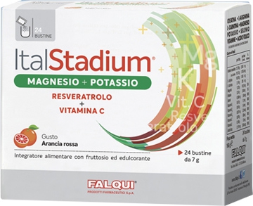 ITALSTADIUM MAGNESIO POTASSIO RESVERATROLO VITAMINA C GUSTO ARANCIA ROSSA 24 BUSTINE