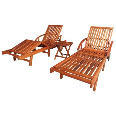 Sedia a Sdraio e Tavolo Set 3 pz Legno Massello Acacia Marrone