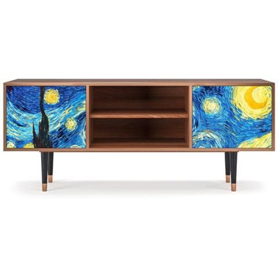 T2 Mobile Porta Tv, 2 Ante Con Apertura A Pressione, 170w X 48d X 69h - The Starry Night By Vincent Van Gogh