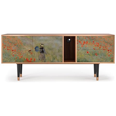 T1 Mobile Porta Tv, 2 Cassetti E 2 Ante Con Apertura A Pressione, 170w X 48d X 69h - The Poppy Field Near Argenteuil By Claude Monet
