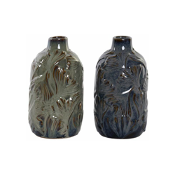Vaso Ginkgo Green Gres (13 x 13 x 24 cm) (2 pcs) - Dekodonia en oferta