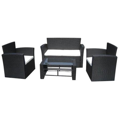 Set Arredo Giardino Polirattan Nero: Divano, Tavolino, Poltrone
