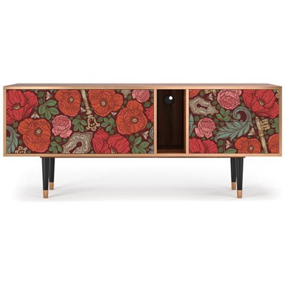 T1 Mobile Porta Tv, 2 Cassetti E 2 Ante Con Apertura A Pressione, 170w X 48d X 69h - Poppy Garden