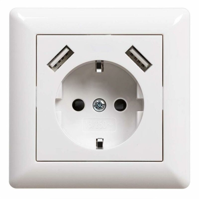 LangRay Presa USB da incasso con presa USB (max.Presa di protezione da parete System 55 per smartphone MP3, bianco brillante 2,8 A.