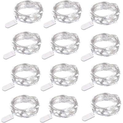 LangRay Set di 12 lucine a batteria (incluse) 2M 20 lucine a LED in filo di rame multicolore per decorazioni natalizie, matrimoni, feste, costumi