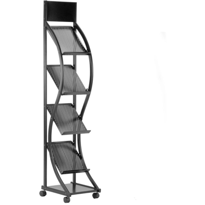 PrimeMatik - Espositore da terra 30 x 34 x 145 cm con 4 scomparti per brochure e riviste