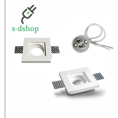 S-dshop - Porta faretto in gesso ad incasso quadrato gu 10 con portalampada e molla