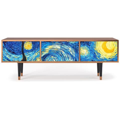 T4 Mobile Porta Tv, 2 Cassetti E 2 Ante Con Apertura A Pressione, 170w X 48d X 59h - The Starry Night By Vincent Van Gogh