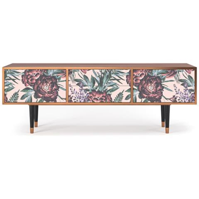 T4 Mobile Porta Tv, 2 Cassetti E 2 Ante Con Apertura A Pressione, 170w X 48d X 59h - Peach Peonies