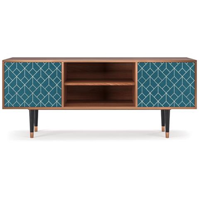 T2 Mobile Porta Tv, 2 Ante Con Apertura A Pressione, 170w X 48d X 69h - Turquoise Geometry