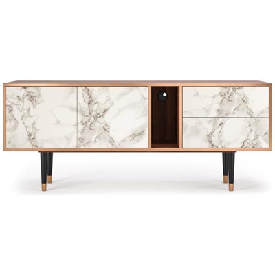 T1 Mobile Porta Tv, 2 Cassetti E 2 Ante Con Apertura A Pressione, 170w X 48d X 69h - Milk Marble