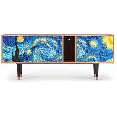 T1 Mobile Porta Tv, 2 Cassetti E 2 Ante Con Apertura A Pressione, 170w X 48d X 69h - The Starry Night By Vincent Van Gogh