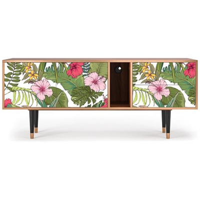 T1 Mobile Porta Tv, 2 Cassetti E 2 Ante Con Apertura A Pressione, 170w X 48d X 69h - Verdant Tropics