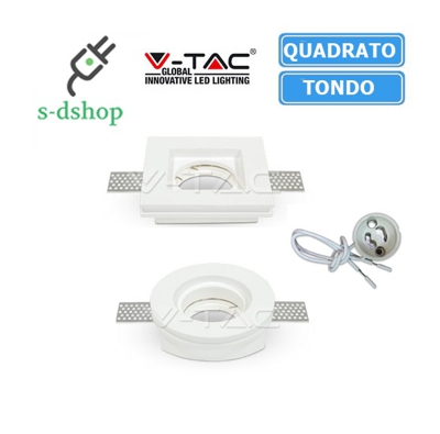 S-dshop - Porta Faretto in GESSO V-Tac da Incasso Portafaretti Lampadine LED GU10 R7s E14-quadrato-3651-1