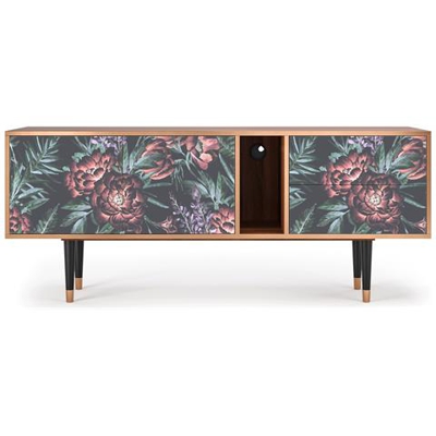 T1 Mobile Porta Tv, 2 Cassetti E 2 Ante Con Apertura A Pressione, 170w X 48d X 69h - Dark Peonies