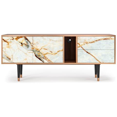 T1 Mobile Porta Tv, 2 Cassetti E 2 Ante Con Apertura A Pressione, 170w X 48d X 69h - Sandy Marble