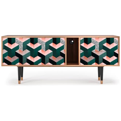 T1 Mobile Porta Tv, 2 Cassetti E 2 Ante Con Apertura A Pressione, 170w X 48d X 69h - Geometric Madness