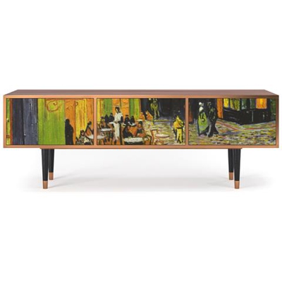 T4 Mobile Porta Tv, 2 Cassetti E 2 Ante Con Apertura A Pressione, 170w X 48d X 59h - Café Terrace At Night By Vincent Van Gogh