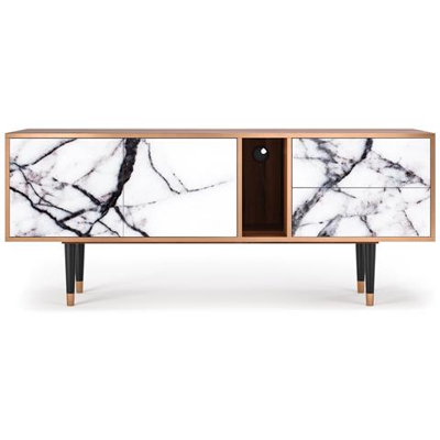 T1 Mobile Porta Tv, 2 Cassetti E 2 Ante Con Apertura A Pressione, 170w X 48d X 69h - Raven Marble