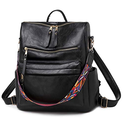 Zaino Donna, COOFIT Zaino da Donna Zaino Pelle Donna Casual Borse Zaino Antifurto Donna Zaino Scuola Nero zaino Nylon Multifunzione (2-Nero)